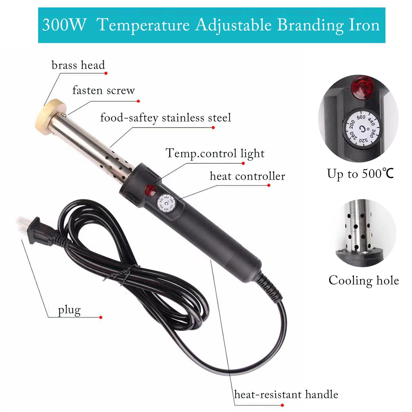 300W Digital Heat Controller Electric Branding Iron For Wood, Leather, Burger, Food, Steak,Meat,Coconut, Handcrafted Design for Weddings