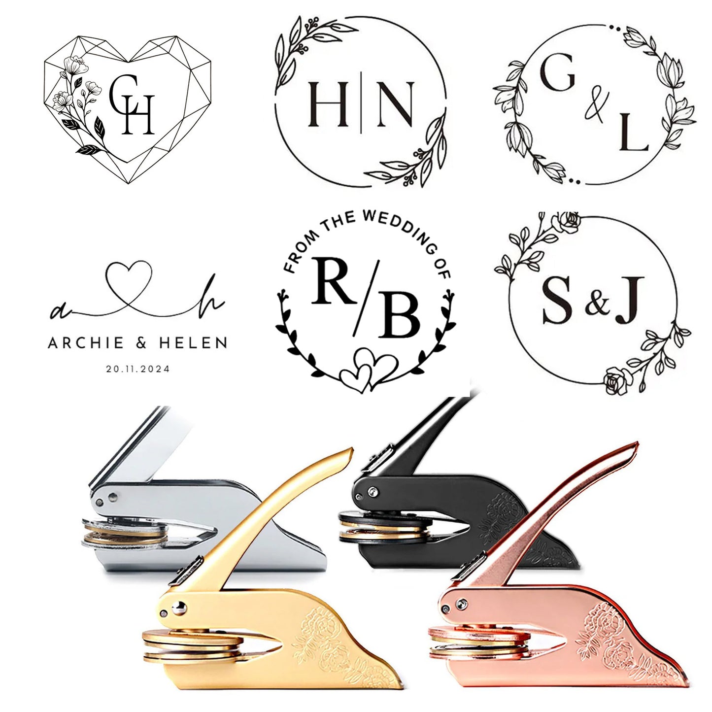 Custom Wedding Embosser, Personalized Logo Embosser for Envelope, Napkin and Invitation Card, Stain Steel Embosser for Name, Monogram and Initials