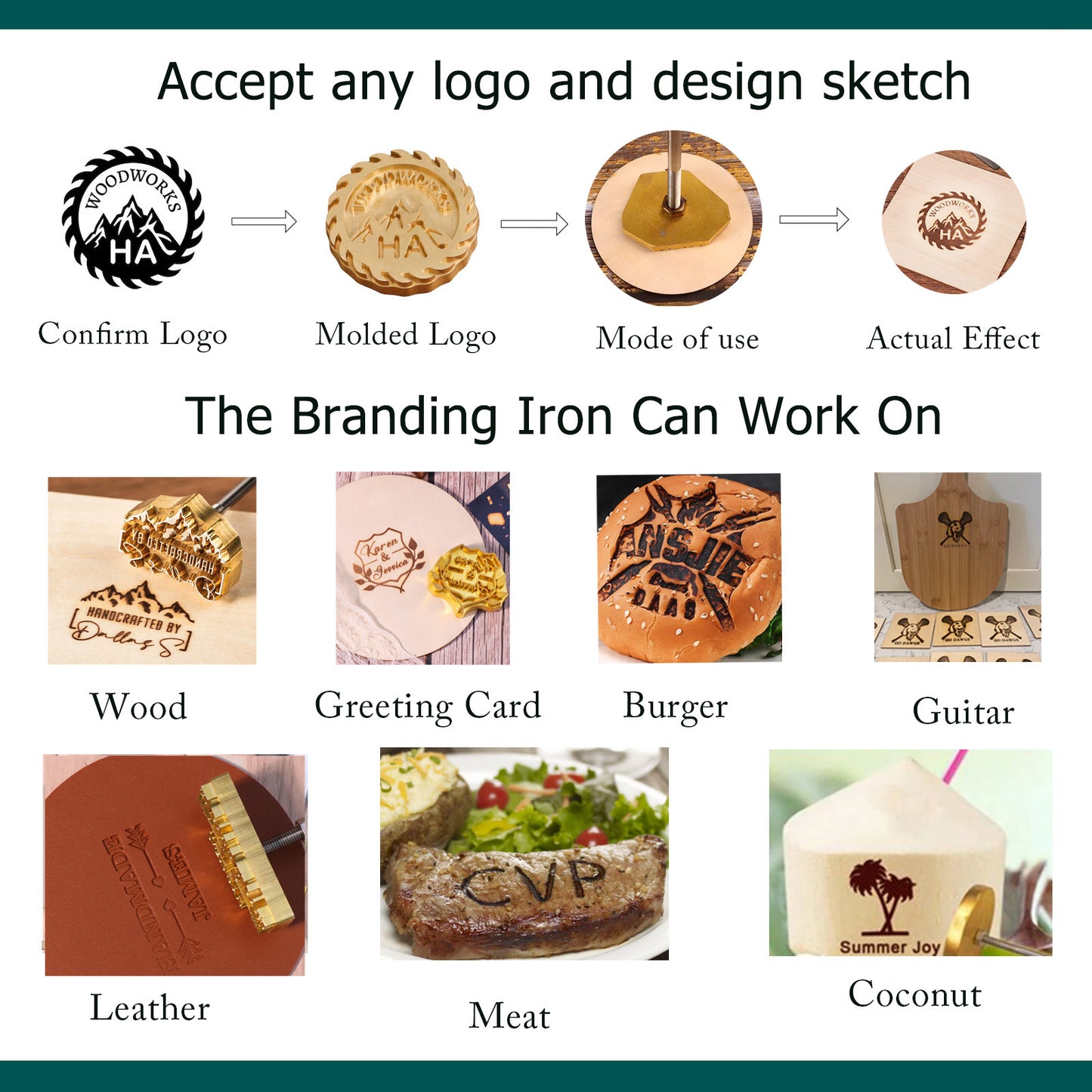Custom Branding Iron for Wood Personalized Metal Branding Iron for leather, paper, plastic, food, leaf